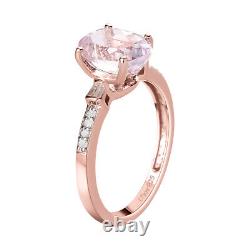 925 Sterling Silver Rose Gold Plated Kunzite White Diamond Ring Ct 2.7