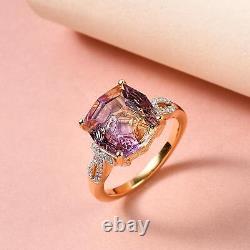 925 Sterling Silver Yellow Gold Plated Ametrine White Diamond Ring Size 9 Ct 5.1