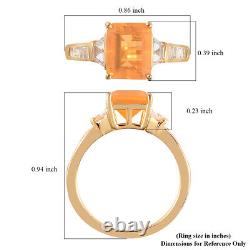 925 Sterling Silver Yellow Gold Plated Fire Opal White Topaz Ring Size 10 Ct 2.4