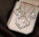 925silver Women's Heart Pendant Hook Earrings Necklace Set 14k White Gold Plated