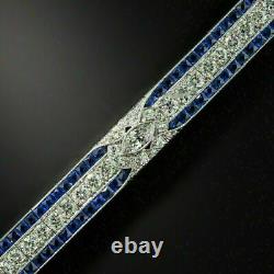 9Ct 14K White Gold Plated Round Cut Simulated Diamond & Sapphire Tennis Bracelet
