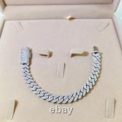 9Ct Round Cut Real Moissanite Miami Cuban Link Bracelet 14K White Gold Plated