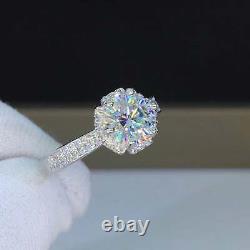 Accented Flower Engagement Ring 14K White Gold Plated 1.00 Ct Round Moissanite