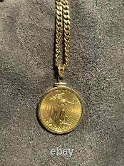 American Eagle Coin Liberty Gold Pendant With Free Chain 14k Yellow Gold Plated