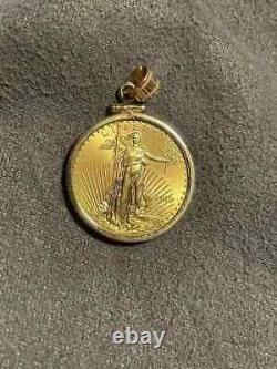 American Eagle Coin Liberty Gold Pendant With Free Chain 14k Yellow Gold Plated