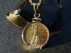 American Eagle Coin Liberty Pendant 18 Free Chain 14k Yellow Gold Plated Silver