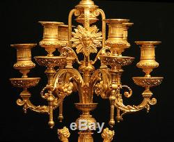 Antique French Gold Plated Bronze Louis XVI Clock And Candelabra 1850-1899