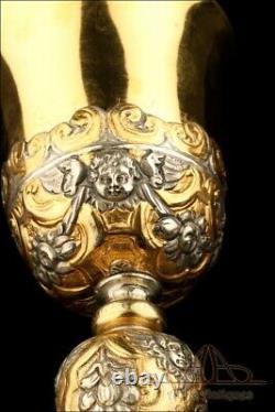 Antique Gold-Plated Metal and Brass Chalice. Probably Spanish, Early 20th C