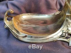 Antique Old Art Nouveau Woman Silver Plated Gold Figural Cut Glass Epergne Vase