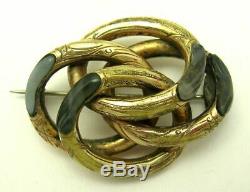 Antique Victorian c1890 Gilt Metal Scottish Agate Lovers Knot Brooch