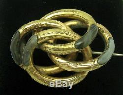 Antique Victorian c1890 Gilt Metal Scottish Agate Lovers Knot Brooch