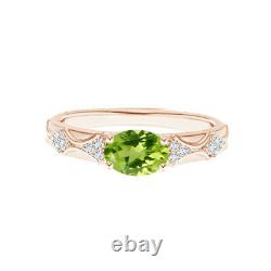 Art Deco 1 Ctw Oval Peridot 10K Rose Gold Rose Plated Love Engagement Ring