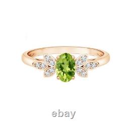 Art Deco 1 Ctw Oval Peridot 10K Rose Gold Rose Plated Love Wedding Ring