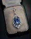 Art Deco 2.50ct Cushion Simulated Blue Sapphire Pendant In 14k White Gold Plated
