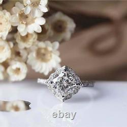 Art Deco Engagement Ring 1.30 Carat Cushion Cut Moissanite 14K White Gold Plated