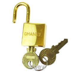 Auth CHANEL CC Logo Padlock Key Bell Cadena Leather Black Gold-Plated 60MG867