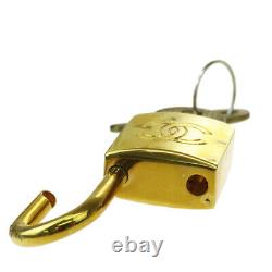 Auth CHANEL CC Logo Padlock Key Bell Cadena Leather Black Gold-Plated 60MG867