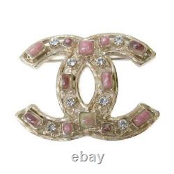 Authentic CHANEL Coco Mark Brooch 06A Gold plating Gold White Pink Used CC