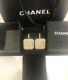 Authentic Chanel Gold Square Hook On Faux Pearl Crystal Earrings Rare