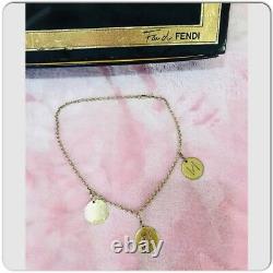 Authentic Fendi Metal FFCharm Limited Vintage Gold Plated Necklace Three Pendant