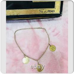 Authentic Fendi Metal FFCharm Limited Vintage Gold Plated Necklace Three Pendant