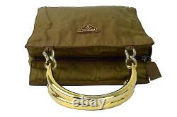 Authentic PRADA Milano Olive Gold Plate Handle Nylon Hand Bag Purse Italy Small