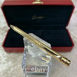 Authentic Santos de Cartier Ballpoint Pen 18K Gold Plated Godron with Case (NEW)
