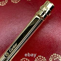 Authentic Santos de Cartier Ballpoint Pen Godron 18k Gold Plated Finish with Case