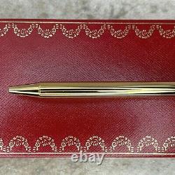 Authentic Santos de Cartier Ballpoint Pen Godron 18k Gold Plated Finish with Case