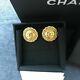 Authentic Signed Chanel Gold Cc Round Clip On Signature Checkered Earrings Rare