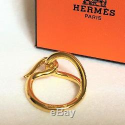 Authentic Very Beautiful HERMES Scarf Ring Hook Gold Plated with Box