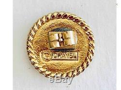 Authentic Vintage CHANEL # 5 Button Earrings Gold Plated Metal