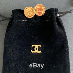 Authentic Vintage CHANEL Button Earrings Gold Plated Metal