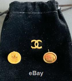 Authentic Vintage CHANEL Button Earrings Gold Plated Metal