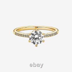 BRAND NEW Pandora Gold Plated Clear Sparkling Crown Solitaire Ring 168289C01