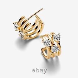 BRAND NEW Pandora Timeless Gold-Plated Triple Heart Hoop Earrings 263656C01