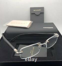 BVLGARI Eyeglasses 1086-T-K 394 Silver Gold Plated Black Rimless Titanium withWood
