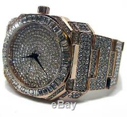Baguette Dial Faux Diamond Rose Gold Plated Metal Strap HipHop Bling Watch