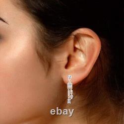 Baguette Simulated Diamond Beautiful Stud Earrings 14K Rose Gold Plated Silver