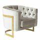 Beam Grey Velvet Chesterfield Tub Armchair With Gold Plated Metal Frame Legs