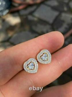 Beautiful 925 Silver Heart Shape Moissanite Women's Earrings Yellow Gold Plated