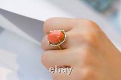 Beautiful Coral &Diamond 5.80Ct Engagement Wedding Ring 14K Yellow Gold Overlay