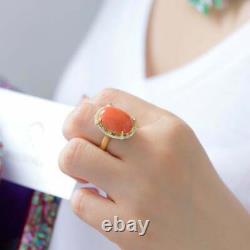 Beautiful Coral &Diamond 5.80Ct Engagement Wedding Ring 14K Yellow Gold Overlay