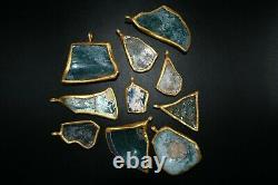 Big Lot Sale 42 Pcs Ancient Roman Glass Pendants with Gold Plated Metal Mounts