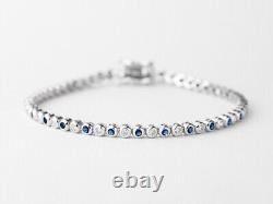 Blue Sapphire & Round Diamond Lab Created Tennis Bracelet 14K White Gold Plated