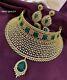 Bollywood Style Gold Plated Indian Cz Jewelry Bridal Choker Green Necklace Set