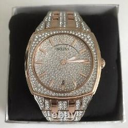 Bulova Phantom Men Rose Gold Plated Stainless Crystal Quartz Watch 98B324