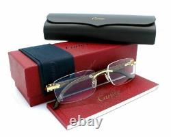 CARTIER Gold With Brown Wood Temples 53MM Unisex Eyewear CT0052O 005