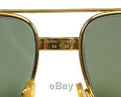 CARTIER SUNGLASSES Trinity Aviator Gold Plated Frame Green Lens 59-14 Temple 140