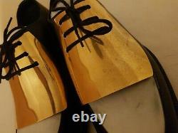 CELINE Fashion derby Black&White gold metal plate Lace Womens shoes Size 38